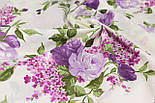 Тканина бавовняна "Букети троянд" бузкового та фіолетового кольору фон айворі No1213, фото 4