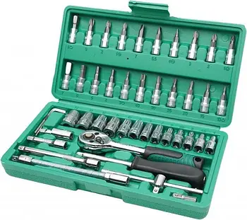 Набір інструментів на 46 IECE TOOL SET 72 зуба з тріскачкою та насадками у зручному пластиковому кейсі