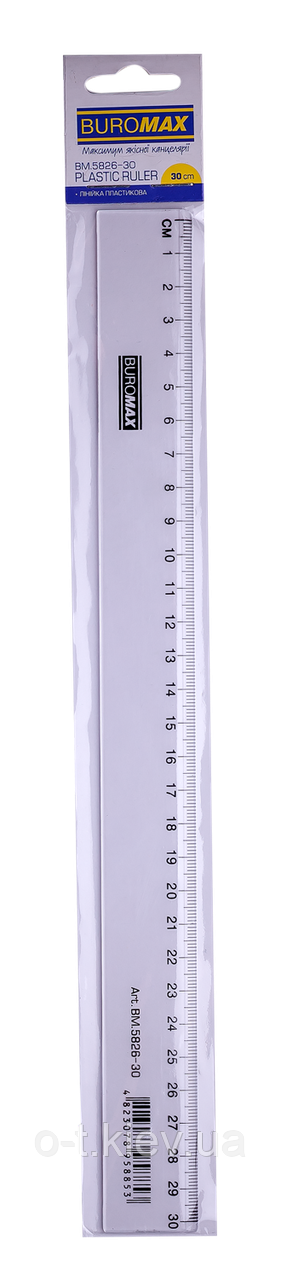 Лінійка пластикова, 30 см, прозора, в пласт.пакеті з карт.підвісом BM.5826-30
