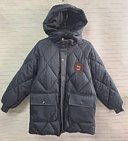 Куртка зимова підліткова подовжена з кишенями та капюшоном розмір 8-12 років, колір темно-синій