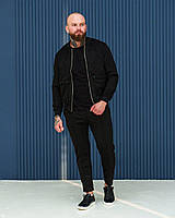 Костюм мужской замшевый Куртка (Бомбер) + Штаны замшевые Jarry | Комплект осенний весенний демисезонный черный