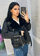 Жіноча чорна дублянка авіатор