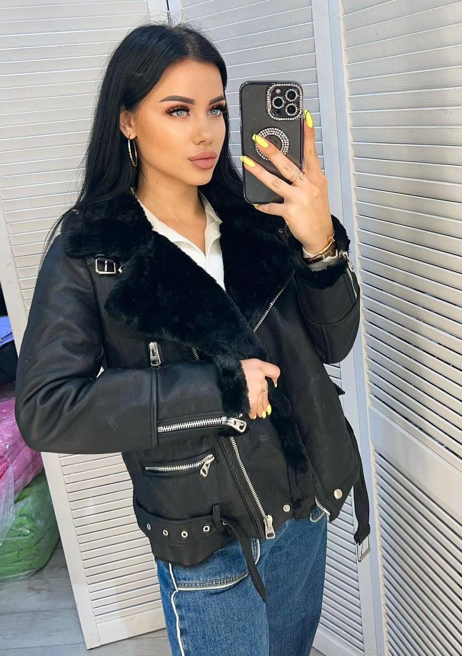 Жіноча чорна дублянка авіатор, фото 1