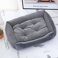 Лежанка с подушкой - мягкая кровать для собак и кошек Темно-серая 60*45*10 см