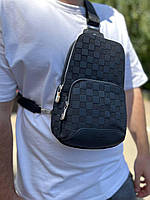 Мужская сумка слинг луи витон Нагрудная туристическая Louis Vuitton кожаная через плечо сумка черная