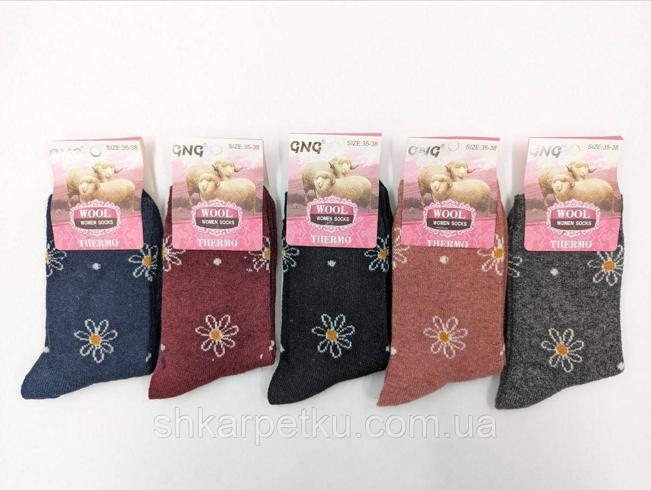 Ангорові жіночі шкарпетки GNG, теплі зимові, малюнок квітка, 10 пар/уп. асорті кольорів, фото 1