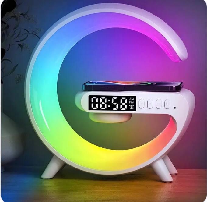 Настільна смарт-лампа-нічник акумуляторний RGB Mini G 63 з бездротовою зарядкою 15 W і Bluetooth колонкою