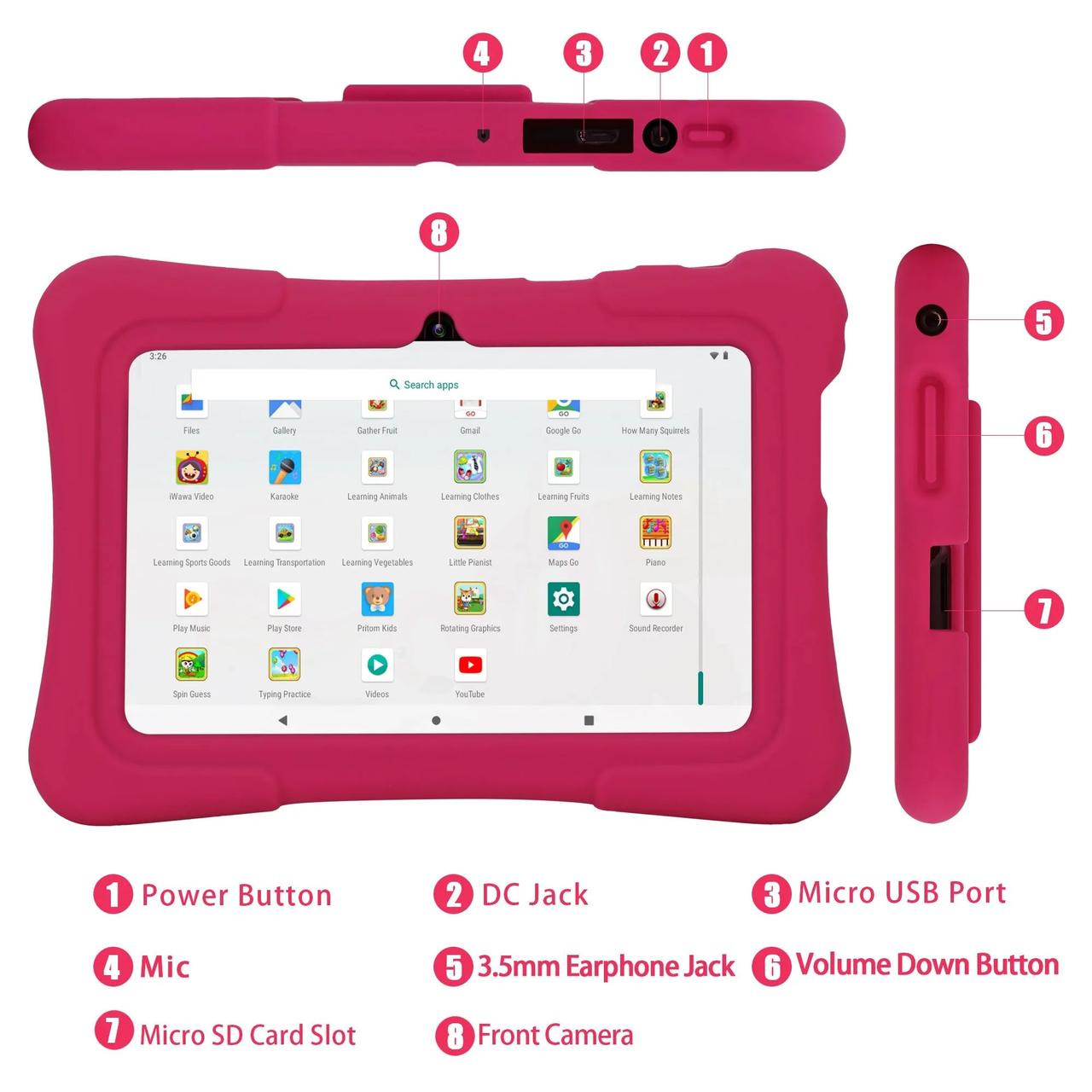 Планшет Pritom K7 Kids Android 10 32Gb Wi-Fi/Bluetooth (Pink) - фото 4 - id-p1978201435