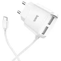 Сетевое зарядное устройство для телефона Hoco C59A White 2USB+ USB Cable MicroUSB (2.1A)