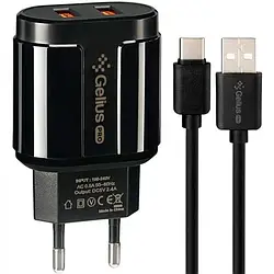 Мережевий зарядний пристрій для телефона Gelius Pro Avangard GP-HC06 Black (2USB 2.4A + Cable Type-C )