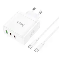 Сетевое зарядное устройство для телефона Hoco N30 Glory + Type-C to Type-C Cable White PD65W (2 Type-C+USB)