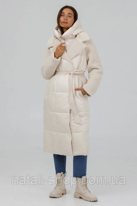 Пуховик тренч з штучним хутром SNOW OWL 23249 , розмір S-XL