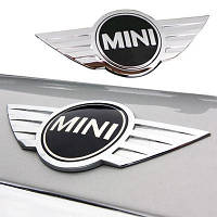 Эмблема передняя MINI (Мини) Cooper Countryman R60, SD Paceman R61, Серебристо-Черная (15*6,5см)