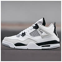 Мужские / женские кроссовки Nike Air Jordan 4 Retro White Black унисекс белые кожаные найк аир джордан 4 ретро