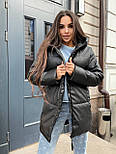 Жіноча чорна зимова куртка оверсайз із матової екошкіри з утеплювачем силікон 200, фото 7