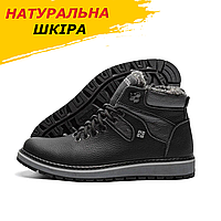 Кожаные мужские ботинки Зимние на меху, черные теплые ботинки высокие на молнии натуральная ко *333ч.*