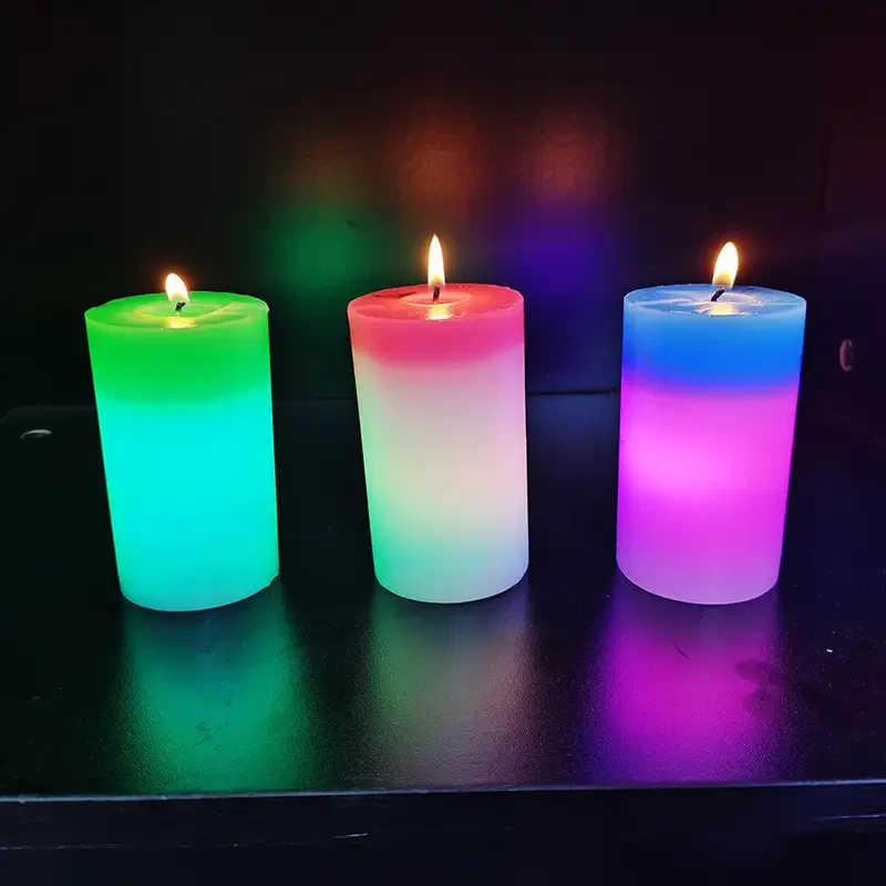 Декоративная восковая свеча с эффектом пламенем и LED подсветкой Candles magic 7 цветов RGB - фото 3 - id-p1978240167