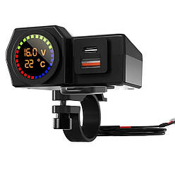 Потужна якісна 12v — Usb зарядка для мотоцикла QC3.0 3.4 A з градусником і вольтметром