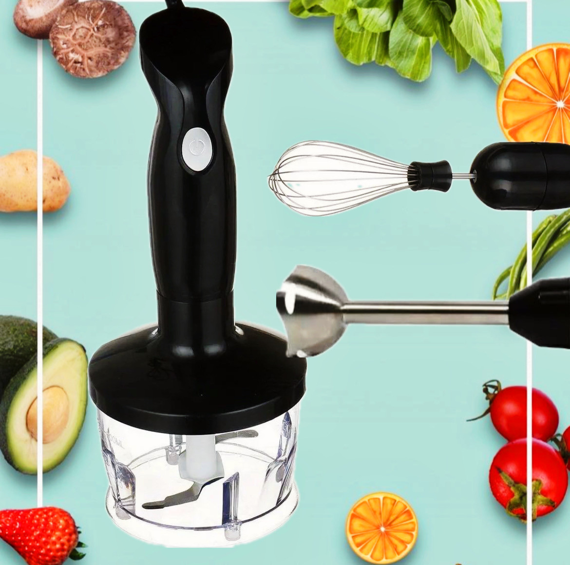 Блендер заглибний 3в1 Blender Set 500W ⁇ Багатофункціональний блендер Подрібнювач продуктів чорний