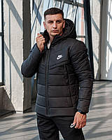 Куртка мужская зимняя Nike Tech короткая до -25* зима с капюшоном теплая черная | Пуховик мужской зимний Найк