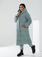 Пальто пуховик одеяло зима, артикул 521, цвет шалфей / оливковый цвет