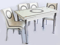 Комплект мебели "Версаче белый" 110*70 см (стол ДСП, каленное стекло + 4 стула белых) Mobilgen, Турция