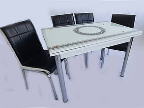 Комплект обідній меблів "Версаче білий" 110*70 см (стіл ДСП, гартоване скло + 4 стільця) Mobilgen, Туреччина
