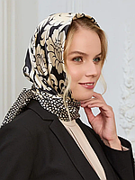 Жіноча хустка бежева, золота, чорна, легкий шарф, шовкова хустка на голову, косинка, красива хустка, весняна бандана 90 см