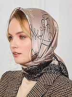 Жіноча хустка бежева, капучино, легкий шарф, шовкова хустка на голову, косинка, хустка на шию, бандана 90 см