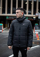 Мужская зимняя куртка Nike черная теплая на пуху (-25°C) , Водостойкая короткая куртка-пуховик Найк черная