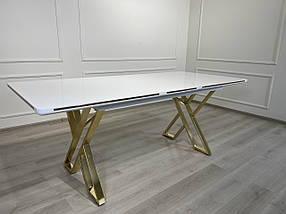 Стіл розкладний 160(200) см прямокутний обідній білий на золотих ніжках 160(200)х92х78  Леон-М, фото 4