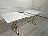 Стіл прямокутний обідній білий на золотих ніжках 200(275)х103х78  Леон-Б, фото 7