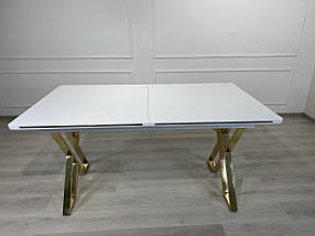 Стіл розкладний 160(200) см прямокутний обідній білий на золотих ніжках 160(200)х92х78  Леон-М, фото 3