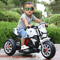 Детский мотоцикл на аккумуляторе BMW 3-х колесный, электромотоцикл белый