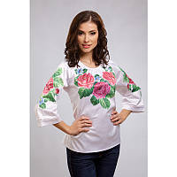 Набір для вишивання жіночої блузки нитками Рожеві троянди, фіалки БЖ009кБннннi