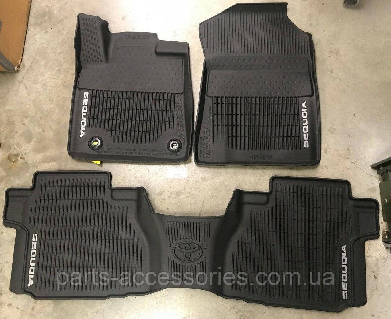 Toyota Sequoia 2012-2021 Килимки гумові резинові коври коврикі 7 пасажирів БЕЗ центр консолі Нові Оригінал