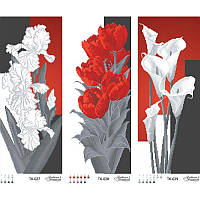 Набір для вишивки бісером Барвиста Вишиванка Триптих червоно-сірі іриси, тюльпани, кали 69х58 ТК037пн6958k
