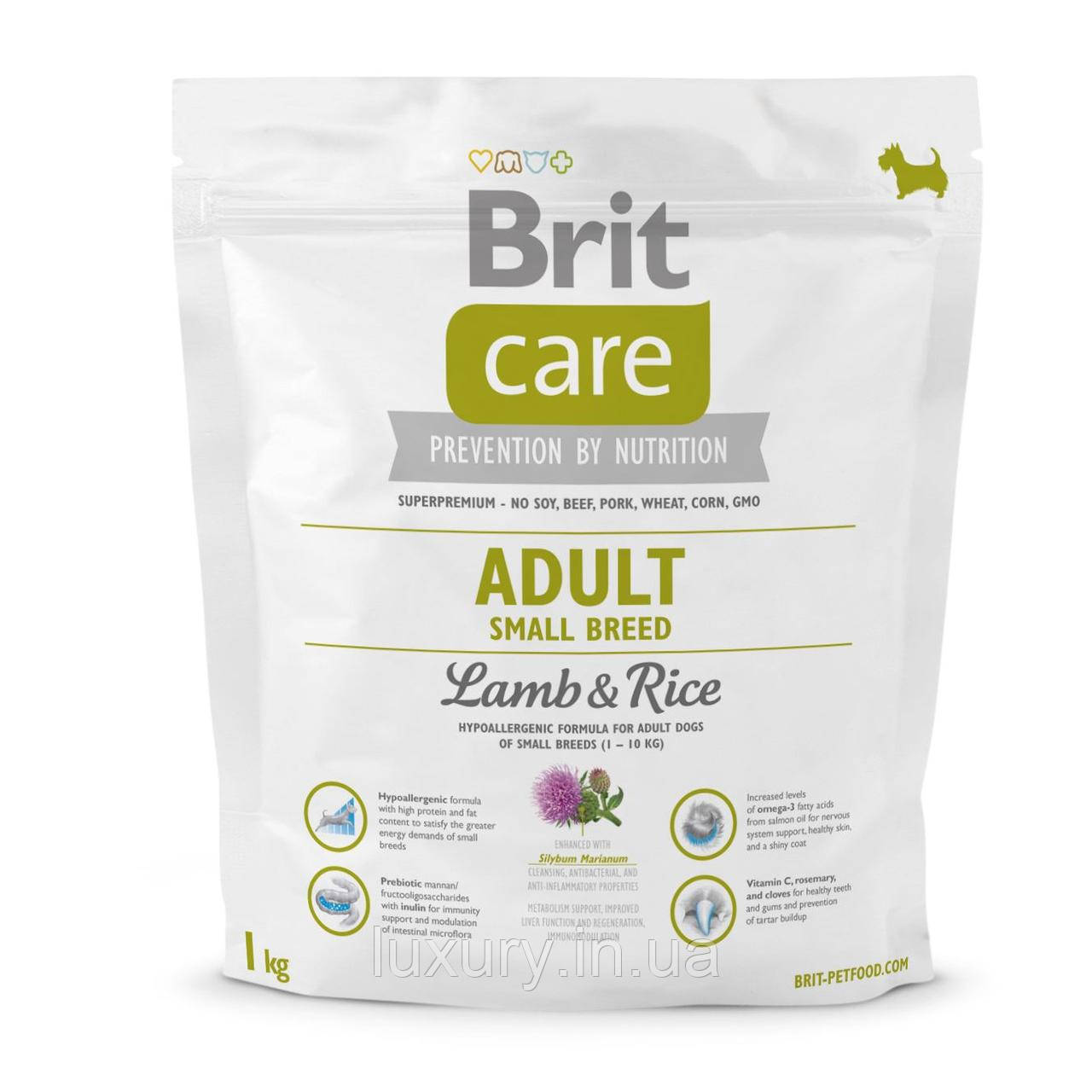Корм Brit Care сухий для дорослих собак малих порід вагою до 10кг Бріт Кеа Едалт Смол Брід з ягнятиною та рисом 1кг