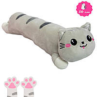 Кот батон плюшевая игрушка Серая с розовыми щечками, мягкая игрушка - подушка обнимашка кот длинный (TOP)