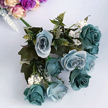 Штучні квіти. Букет троянди Сесіль, блакитний. 10 голів