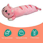 М'яка іграшка подушка "Кіт батон" Рожевий з рожевими щічками, іграшка довгий кіт подушка обіймашка 50см