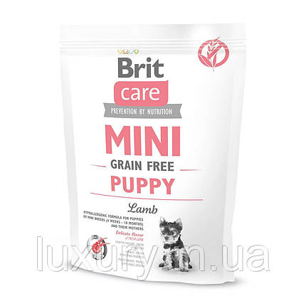 Корм Brit Care сухий для цуценят дрібних порід та лактуючих собак Бріт Кеа Грейн-Фрі Міні Паппі з ягнятиною від 4 тижнів до 10, фото 1