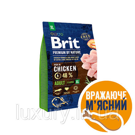 Корм Brit Premium сухий для дорослих собак гігантських порід вагою 45-90кг Бріт Преміум Дог Едалт XL з куркою 3кг, фото 1