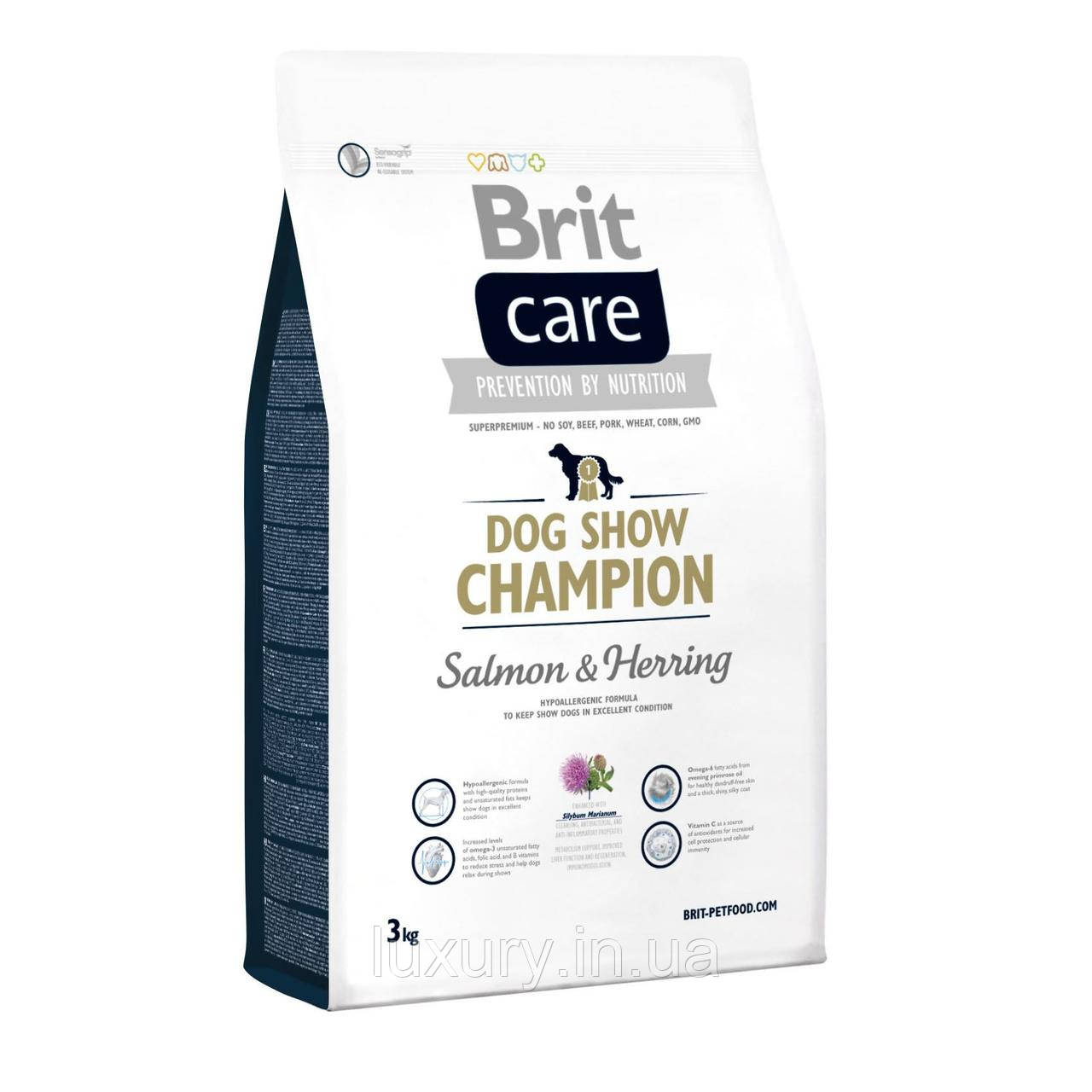 Корм Brit Care сухий для виставкових собак всіх порід Бріт Кеа Едалт Дог Шоу Чемпіон з лососем та оселедцем 3кг арт.132743/510412