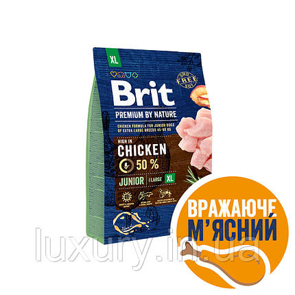 Корм Brit Premium сухий для цуценят і молодих собак гігантських порід вагою 45-90кг Бріт Преміум Дог Джуніор XL з куркою від 1 до, фото 1
