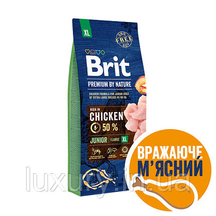 Корм Brit Premium сухий для цуценят і молодих собак гігантських порід вагою 45-90кг Бріт Преміум Дог Джуніор XL з куркою від 1 до, фото 1