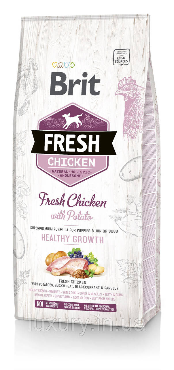 Корм Brit Fresh сухий для цуценят та молодих собак всіх порід Бріт Фреш Паппі з куркою та картоплею 12кг арт.170987/530717