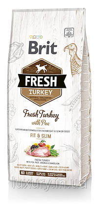 Корм Brit Fresh сухий для дорослих собак з низьким рівнем активності із зайвою вагою Бріт Фреш Лайт Фіт енд Слим Едалт з індичкою, фото 1