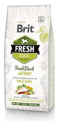 Корм Brit Fresh сухий для дорослих активних собак Бріт Фреш Ектів Ран енд Ворк з качкою та пшоном 12кг арт.170997/530816, фото 1