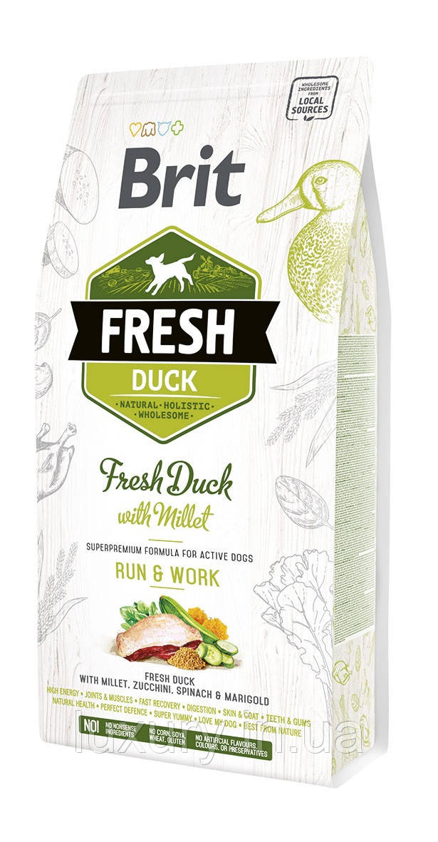 Корм Brit Fresh сухий для дорослих активних собак Бріт Фреш Ектів Ран енд Ворк з качкою та пшоном 2.5кг арт.170998/530823